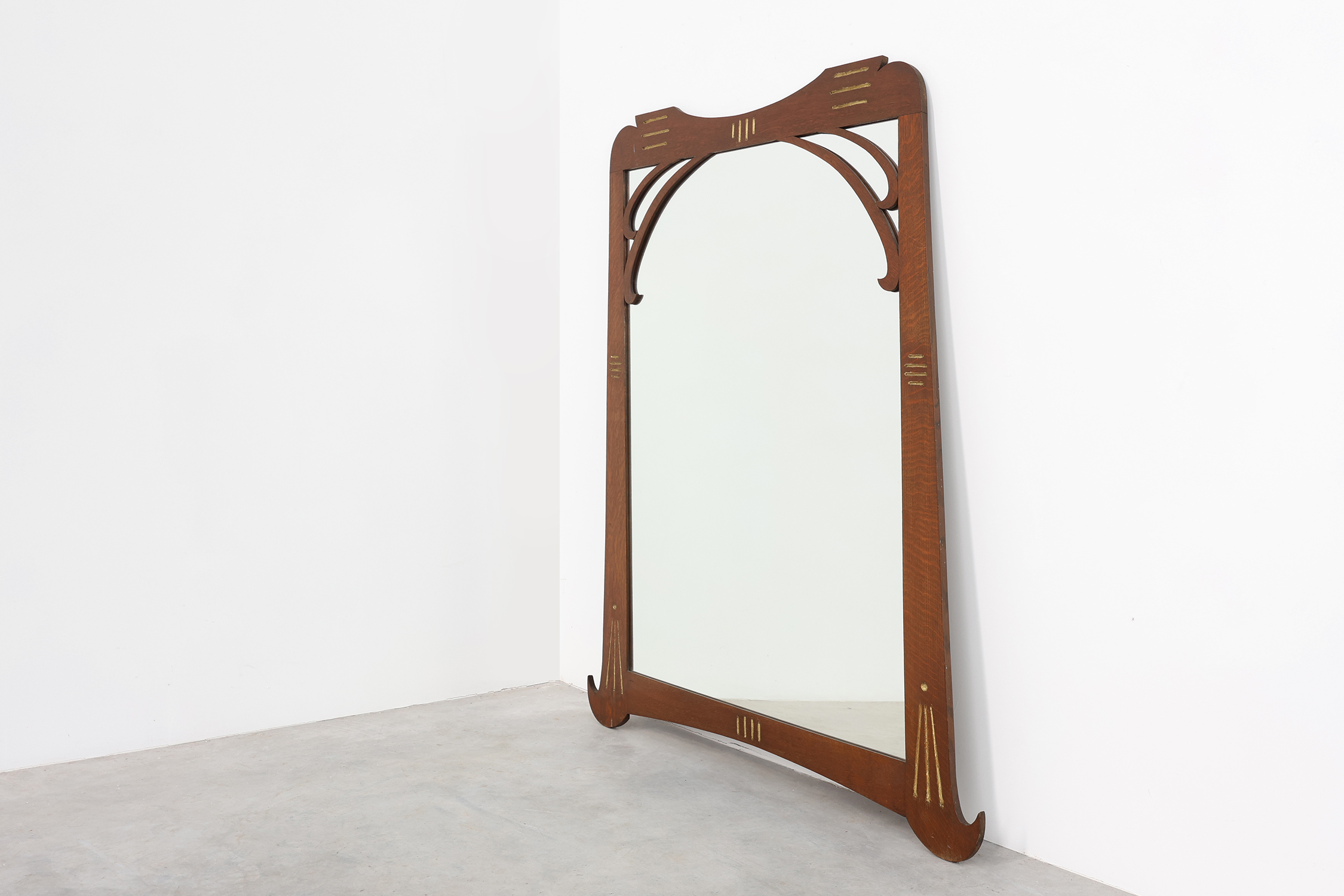 Art Nouveau Mirror in Oak with Gilded Inlay, France ca. 1915thumbnail